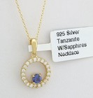 LAB CREATED TANZANITE & W/SAPPHIRE PENDANT NECKLACE 14K YELLOW GOLD PLATED (.925 — photo 1