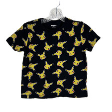 Pokemon Pikachu Shirt Youth Medium Black All Over Print Old Navy Short Sleeve
