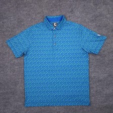 FootJoy Polo Shirt Mens Large Blue Tropical Print Golf Performance Athletic Fit