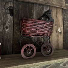 Vintage antique Victorian baby doll carriage stroller buggy wicker steel