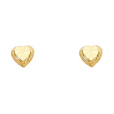 14k Yellow Gold Simple Promise Heart Stud Flat Love Satin Finish Earrings