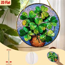 St. Patrick's Day 2D Acrylic Flat Window Hanging Four-Leaf Clovers Round Decor