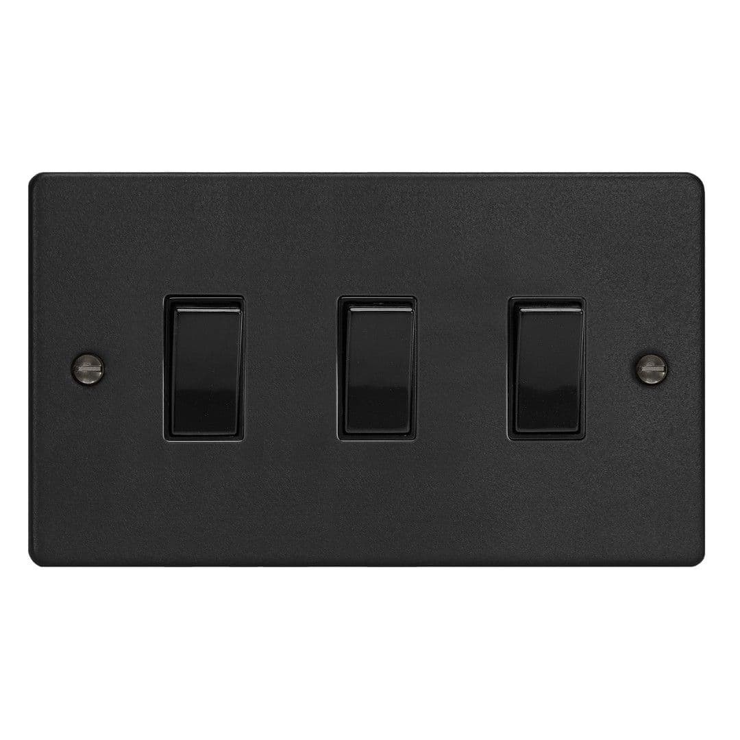 Varilight XDE93B.MB Matt Black 3 Gang 10A 2 Way Rocker Switch (Twin Plate)