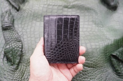 Black Real Crocodile Men Wallet Minimalist Leather ID Credit Card Holder #T58