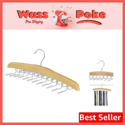 Elegant Wooden Tie Rack with 24 Folding Hooks - 360-Degree Rotatable Design