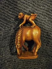 Handmade Japanese Netsuke Monkey Riding Horse...