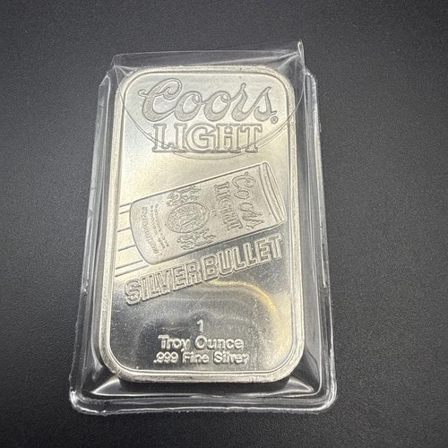 1 oz .999 Silver Coors Light Silver Bullet sunshine 1980’s  excellent cond Rare