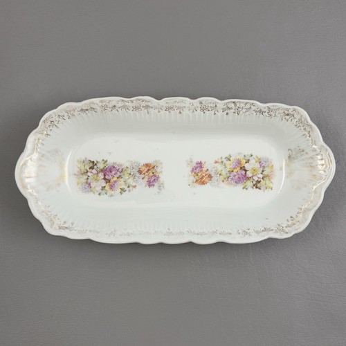 Vintage Scalloped Edge Celery Relish Dish 11.5" Floral Pattern Cottage Coquette