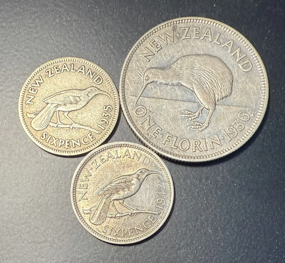 Silver Coins From New Zealand, Key Date, 1936 Florin , 1935 & 1942 Six Pence - Image 2 of 2