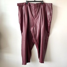 Eloquii Pleat Detail Faux Leather Ankle Pants Ox Blood Red 28