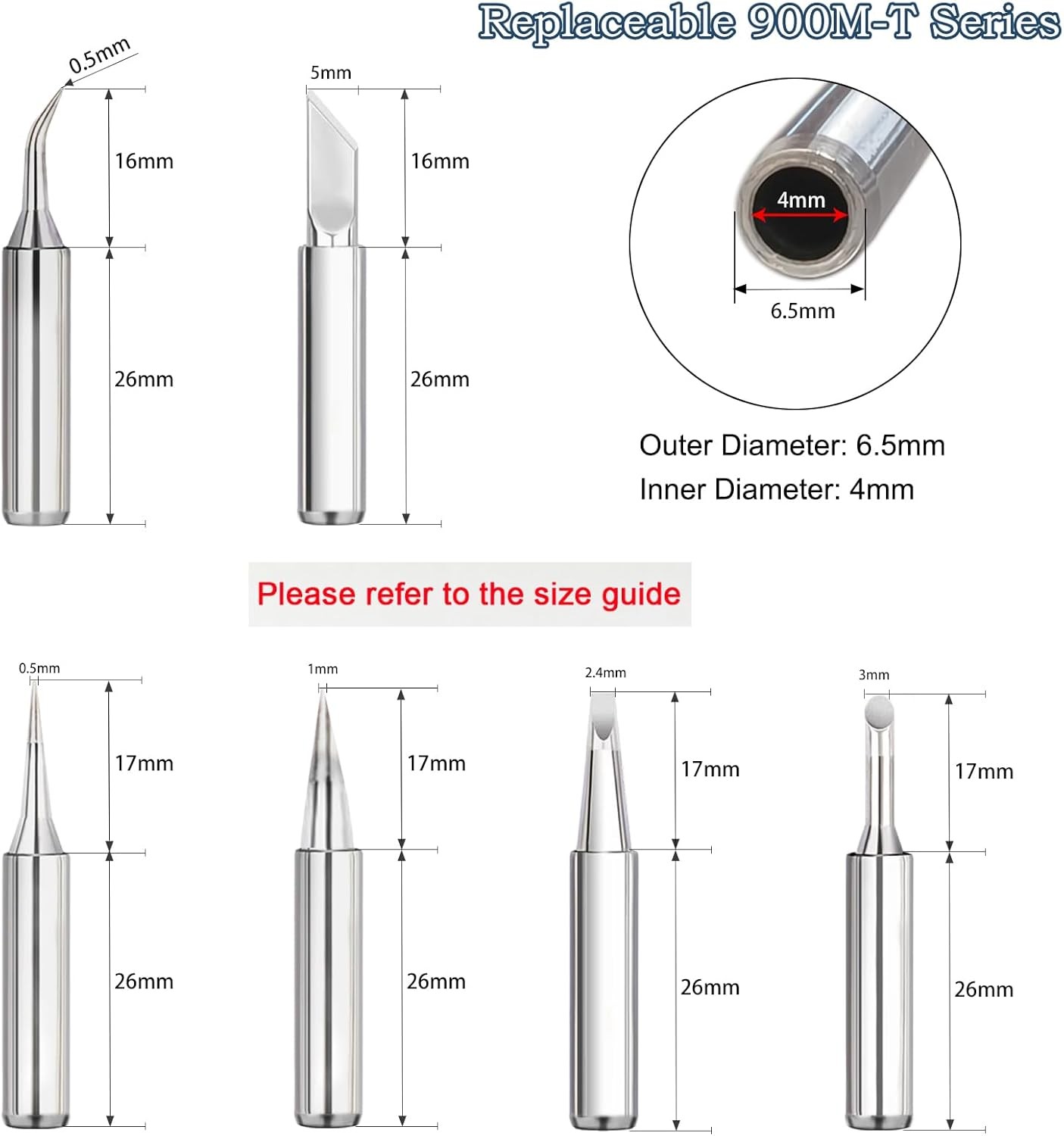 900M Soldering Iron Tips Replacement for Hakko 936 937 Silver 