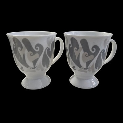 Mary Kay 2002 Love Aimer Silver Gray Hearts Pedestal Coffee Tea Mug Cup Set of 2