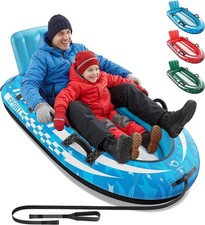 2-Person Inflatable Snow Sled - Heavy Duty - Reinforced Handles - Backrest