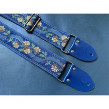 Bestickter saphirblauer Gitarrengurt geflochten Bass Elektro Akustik Leder Ende