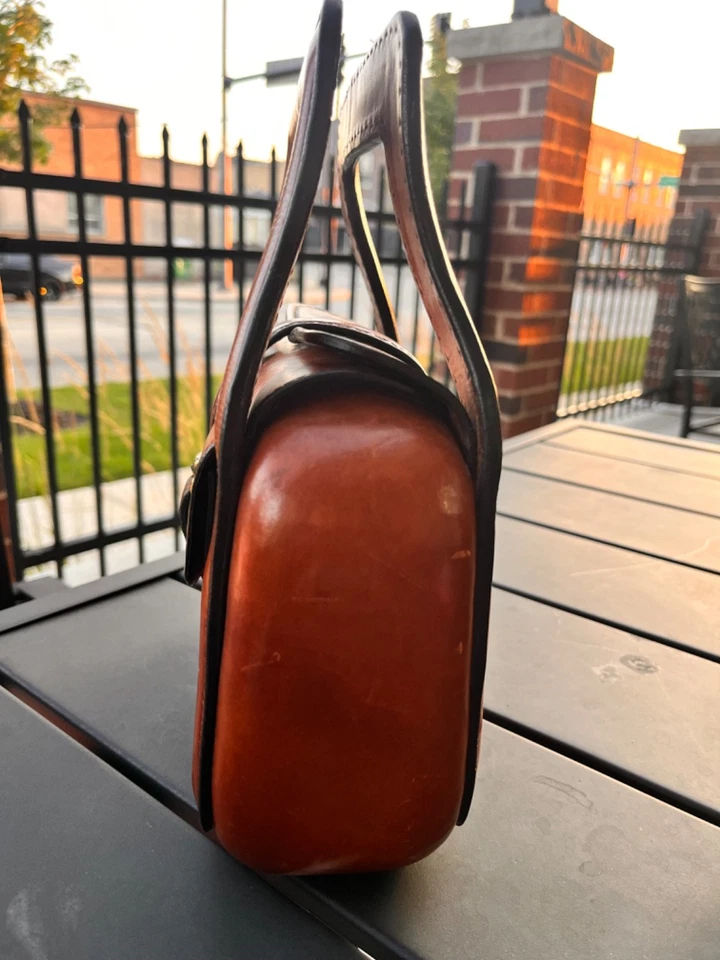 Bolso colgante de cuero italiano Ritz Saddler raro cosido a mano Foto 4 de 4