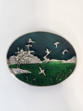 Flying Ducks Lake Enameled Belt Buckle Unmarked 2031