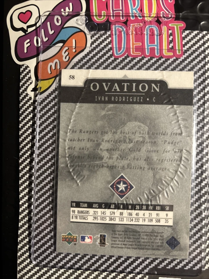1999 Ivan Rodriguez Upper Deck Ovation Baseball #58 Rangers - Image 2 of 2