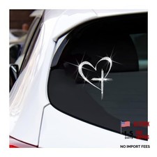 Love Cross Car Sticker, 4.7" x 5.9" Bling Love Heart Waterproof Vehicle Silver