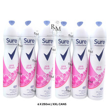 6 x 250ml Sure PINK BLUSH FLORAL Antiperspirant Deodorant GARDENIA JASMIN Spray
