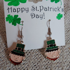 Happy St. Patrick's Day Pierced Earrings Leprechauns Enamel Glitter St Patty's