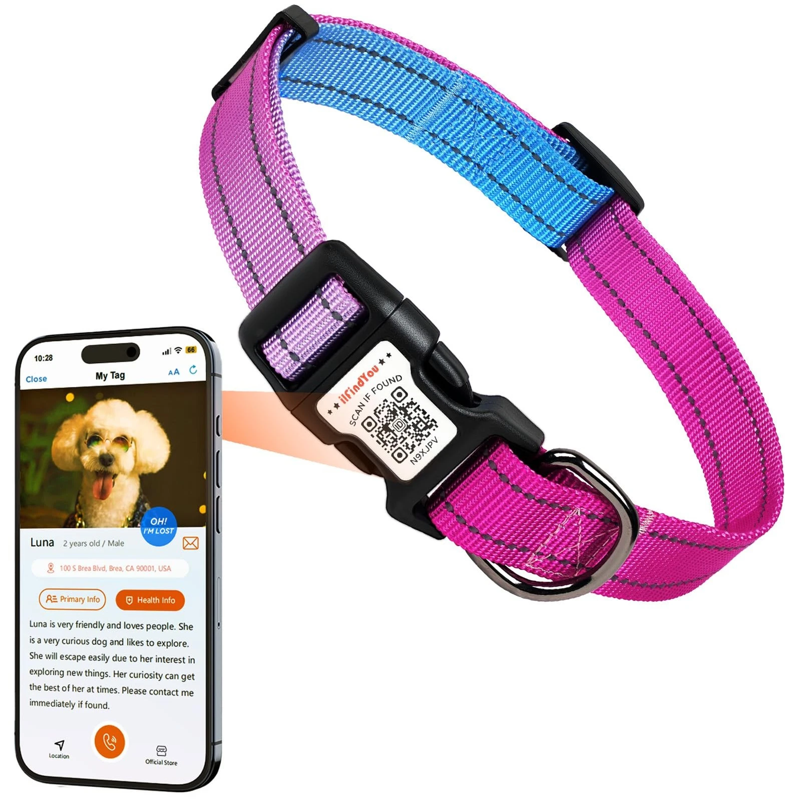Personalized Dog Collars for Large Dogs, Reflective Dog Collar QR Code Name T...