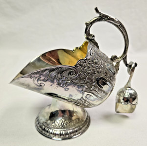 Silver Plated Sugar Scuttle With Gold Washed Interior 6 1/2" Long 6" High Good