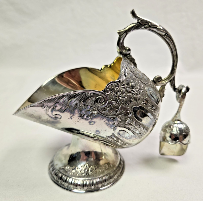 Silver Plated Sugar Scuttle With Gold Washed Interior 6 1/2" Long 6" High Good
