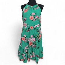 Vince Camuto Halter Cocktail Dress Women 10 Green Floral Preppy Academia Cottage