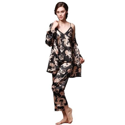 ZUEVI Women Pajama Sets 3pcs Silky Satin Pj Sets Sleepwear with Cami,Robe and...