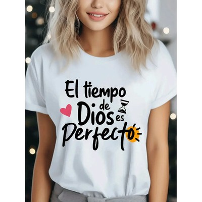 Faith inspired Women's T-Shirt Soft Breathable ''God's Time is Perfect'' Spanish M