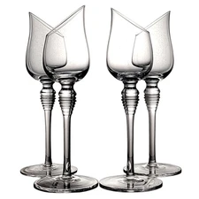 Slant Rim Thin Walled Tulip Wine Glasses With Coin Stems Set of 4