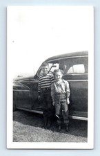 Old Vintage Photo BOY AND GIRL BY CLASSIC CAR ANTIQUE SNAPSHOT PHOTOGRAPH