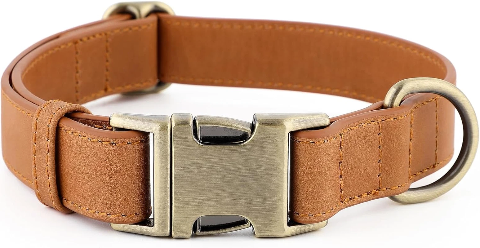 Genuine Leather Dog Collar – Adjustable Pet Collar with Quick Release Metal Buck