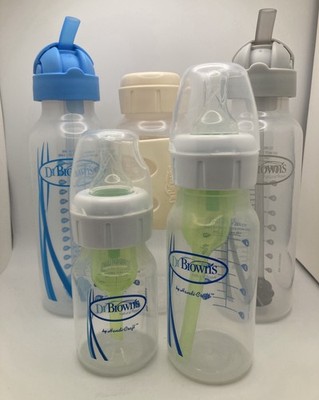 NICE- Dr. Browns 6 Lot of Baby Bottles  plus extra Nipples, Lids, caps & handles