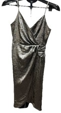 Worthington Sleeveless Silver Foil Midi Slip Dress, Size M XS NWT Gathered