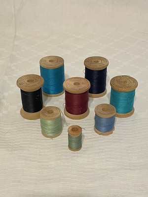 Vintage Belding Corticelli Cotton Thread Wooden Spools Lot Of 8 Assorted Colors