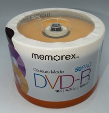 Memorex DVD+R Cool Colors 16X 4.7 GB 120 Min Disc 50 Pack Blank DVD NEW