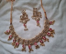 Bollywood Kundan Meenakari Dark Pink Earrings Tikka Set