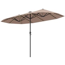 13 FT Large Patio Umbrella w/ LED Solar Lights Crank Handle 12 Heavy-Duty Ribs