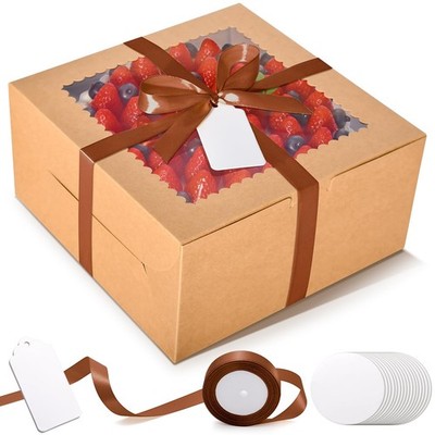 32Pcs 10 Inch Cake Boxes with Cake Boards (16Pcs Brown Cake Boxes, 16Pcs Cake...