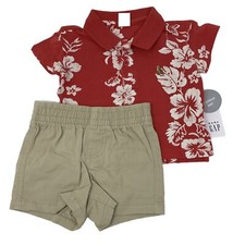 NWT Gap Baby Boy 6-12 Month Red Floral Pique Polo Shirt and Khaki Shorts Set