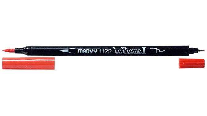 Uchida 1122-012A Le Plume II Double-Ended Marker, Fine/Brush, Primary Set of 12