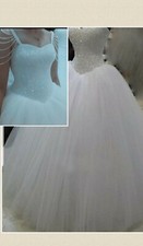 Reino Unido Nuevo Marfil Cristal Novia Correas de Espagueti Vestido de Baile Vestidos de Boda Talla 6
