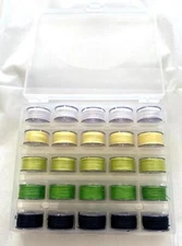 Bobbin Box with 25 Prewound Bobbin Threads on Plastic Bobbins (GREENERY)