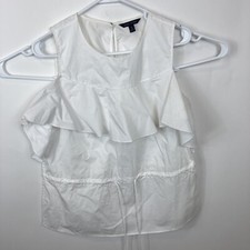 Banana Republic Top Womens S Small White Casual Sleeveless Blouse Ruffle