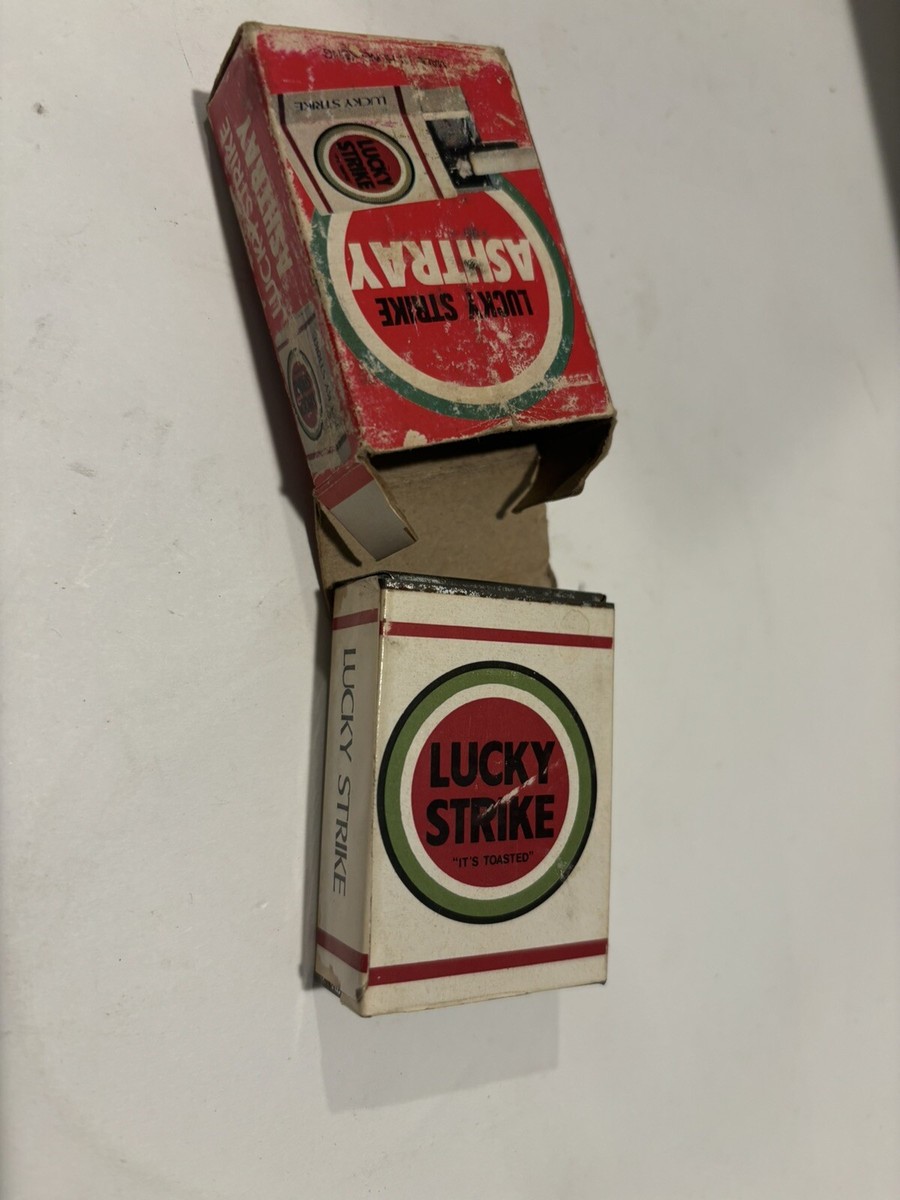 Vintage 1960's Lucky Strike Cigarettes Handheld Metal Pocket Ashtray w/Box 