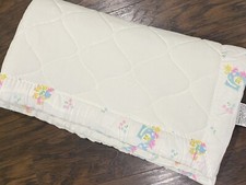 Vtg Softron Union Made White Quilted Crib Baby Blanket Acetate Trim Animals