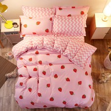 Strawberry Pattern Pink Bedding Set Duvet Cover Sheet Pillow Case Four-Piece