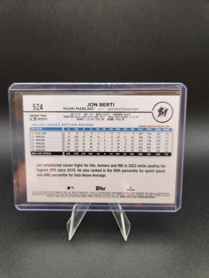 2024 Topps Series 2 Jon Berti #524 True Photo Variation SSP Miami Marlins - Image 2 of 2