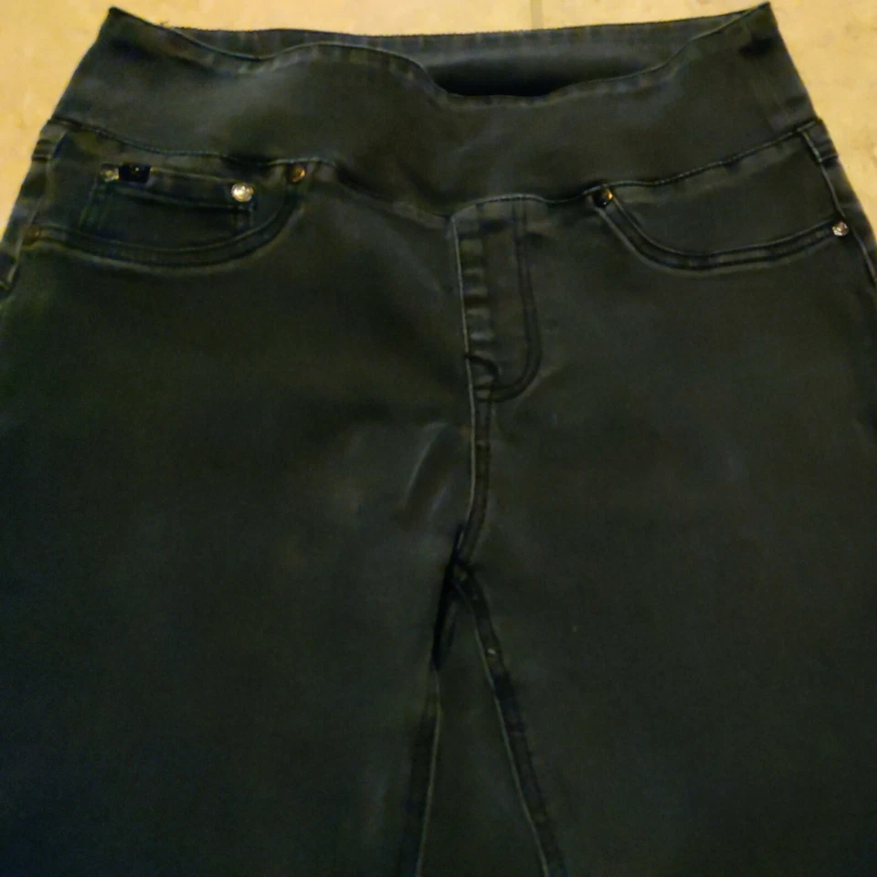 Mujer M Pull-on Vaqueros Denim Color Negro Pierna Recta Con Dobladillo Crudo Cremallera Foto 4 de 4